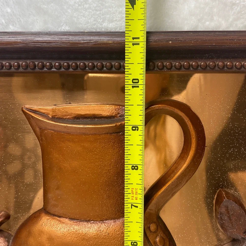 Vintage Copper Finish 3D Wall Art Pitcher Fruit‎ Embossed Metal Plaque